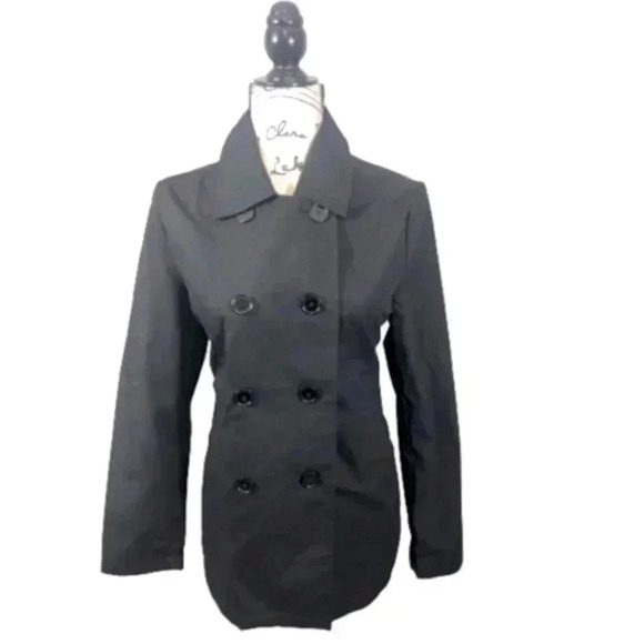 Oleg cassini VINTAGE BLACK WAIST DOUBLE BREASTED RAIN PEACOAT SIZE S - Picture 1 of 8